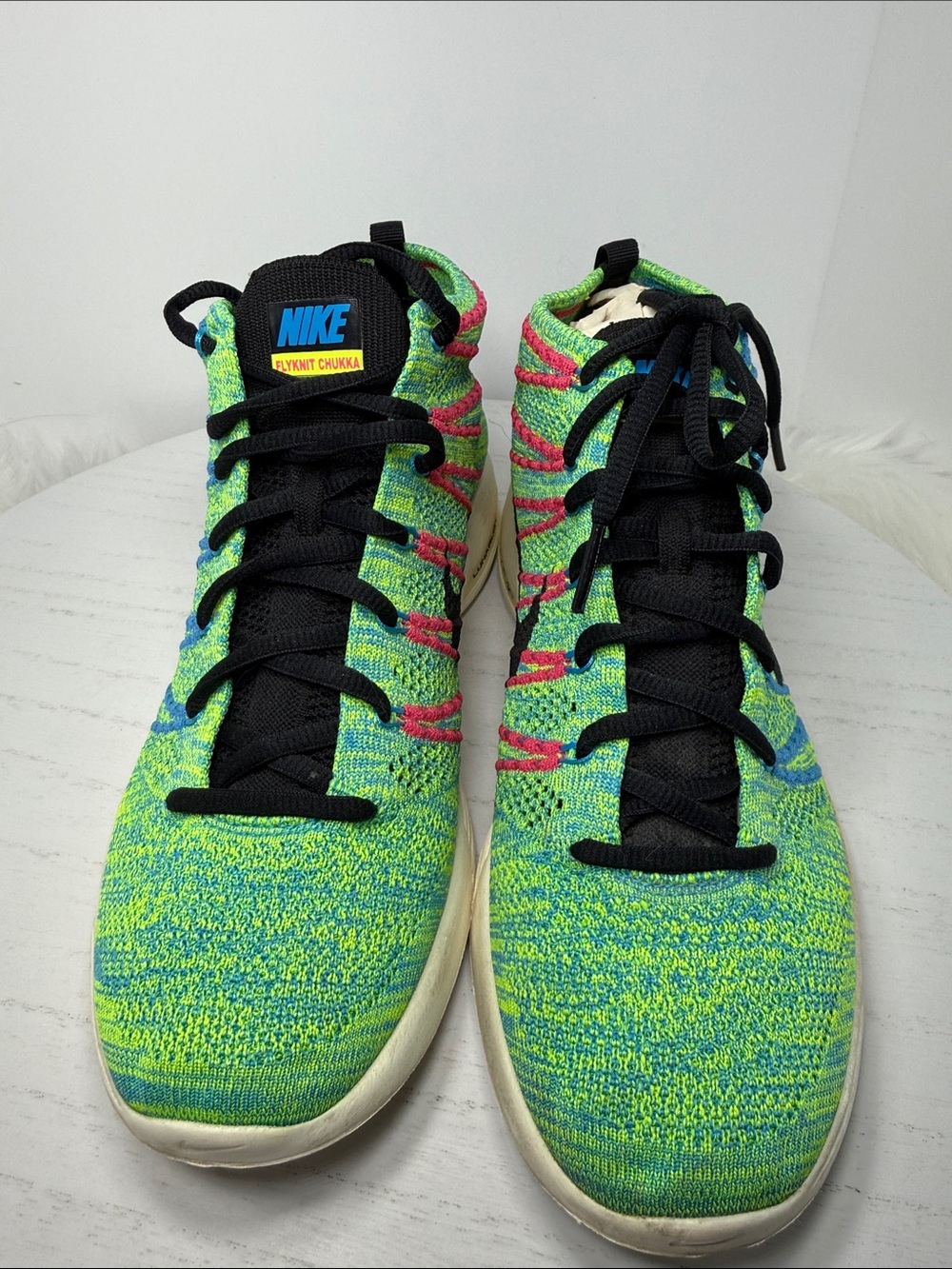 Nike Men's Flyknit Sneakers in Neon Green, Blue, Black - Picture 2 of 11
